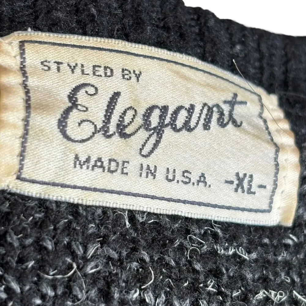 Vintage 90s Black Gray Floral Tapestry Knit Pullover Sweater Made in USA XL‎